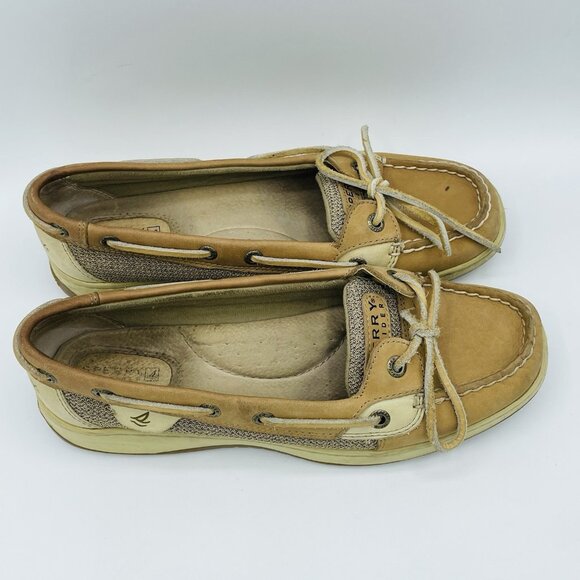Sperry Top Sider Womens Shoes Size 8 M Tan Brown Leather Boat Shoe Slip On Lace - Picture 3 of 4
